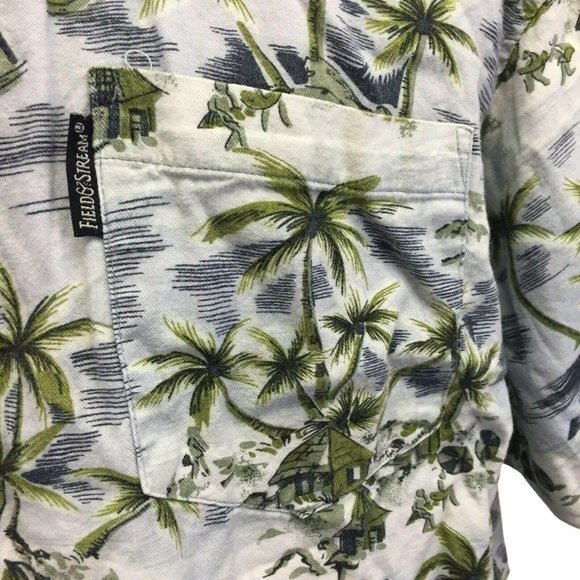 Field & Stream Shirt Mens 2XL XXL Blue Hawaiian Print Rayon Blend 1 Pocket S/S - Picture 7 of 12
